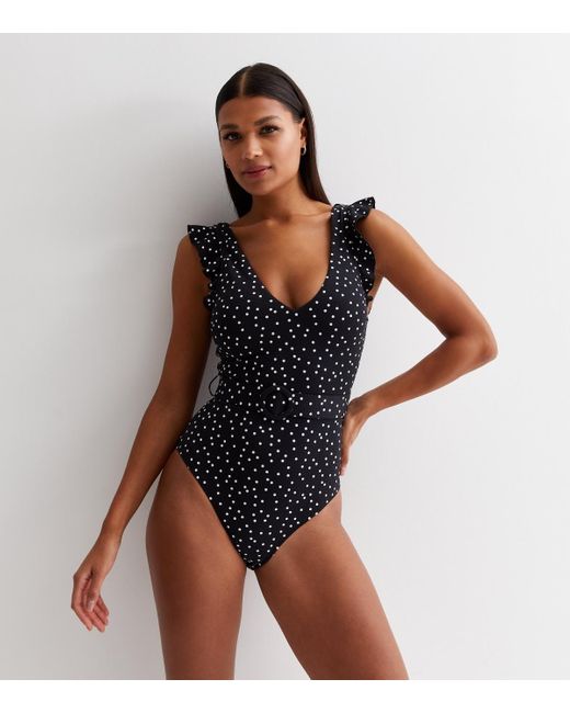 New Look Multicolor Spot Frill Sleeve Belted Swimsuit