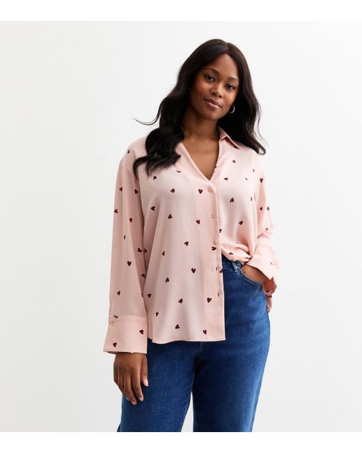 New Look Red Plus Size Heart Print Chiffon Blouse Curves