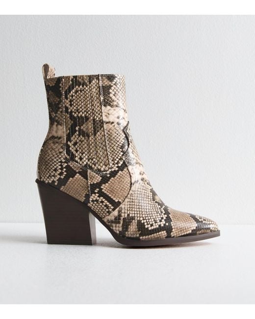 New Look White Snakeskin Leather Look High Ankle Boots Vegan