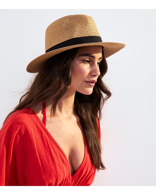 New Look Red Bow Detail Straw Effect Fedora Hat