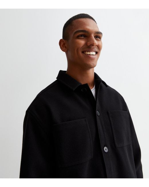 New Look Black Brushed Pocket Front Overshirt for men