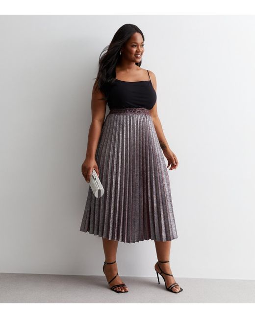 New Look Purple Plus Size Glitter Pleated Midaxi Skirt Curves