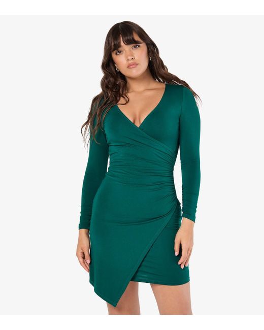 Apricot Green Ruched Wrap Mini Dress New Look