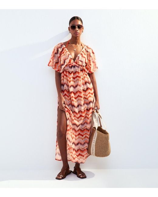 New Look Orange Zig Zag Print Short Sleeve Maxi Dress