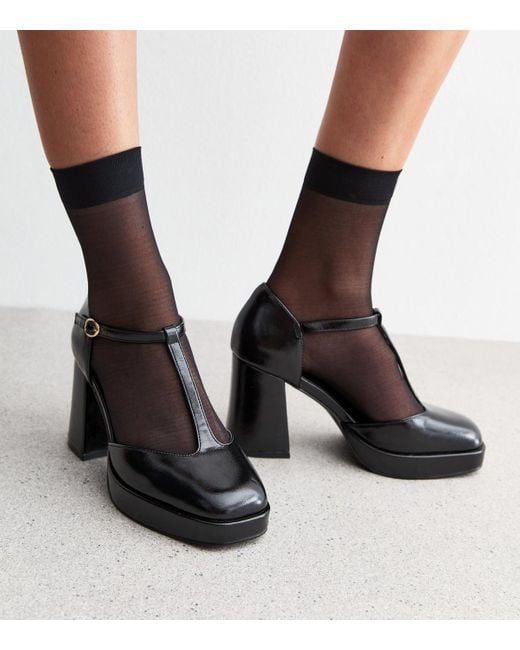 New Look Black T Bar Faux Leather Platform Court Shoes