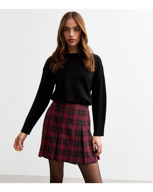 New Look Black Box Pleated Checked Skirt