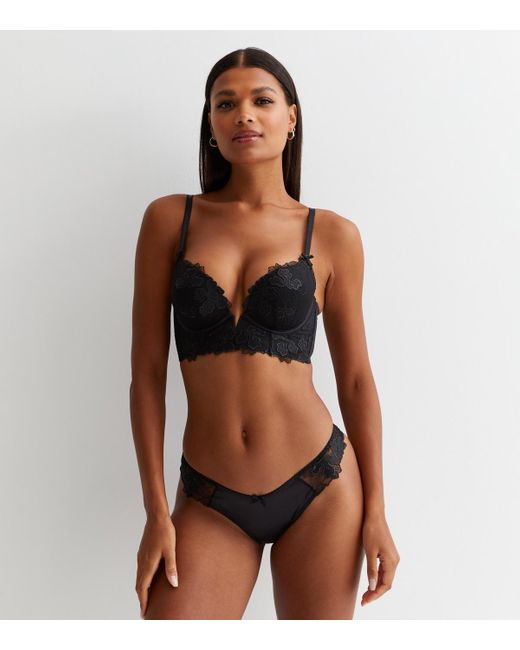 New Look Black Floral Embroidered Push Up Corset Bra