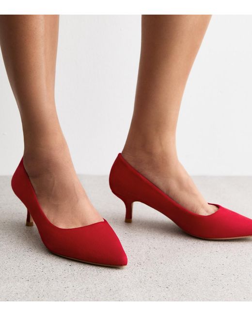 New Look Red Kitten Heel Faux Suede Court Shoes