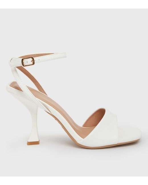 New Look Leather Curved Stiletto Heel Sandals Vegan in White | Lyst UK