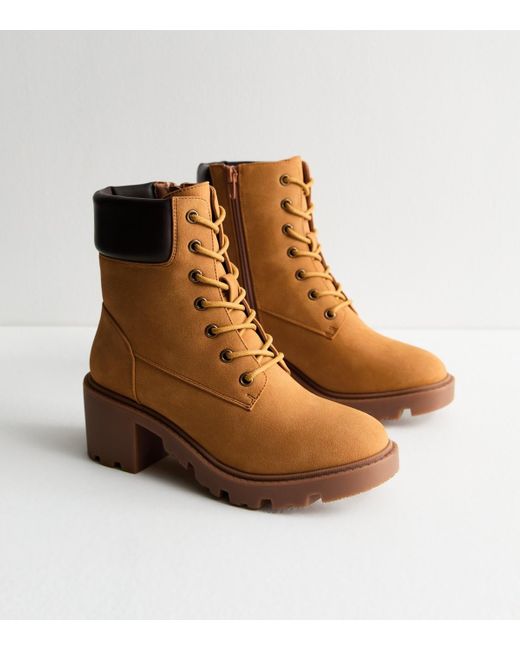 New Look Wide Fit Faux Nubuck Heeled Ankle Boots Vegan in Brown Lyst UK