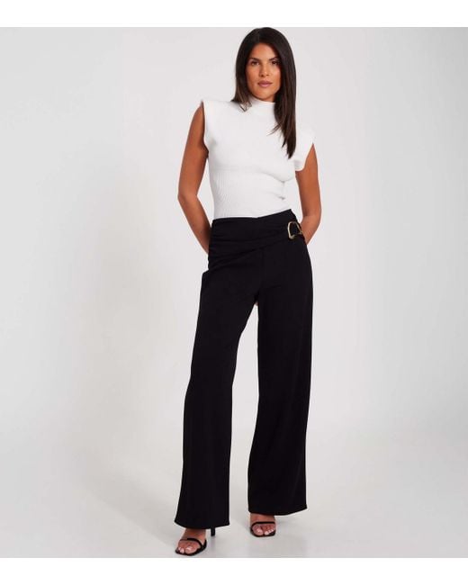 Quiz Blue Scuba Crepe Tie Waist Trousers New Look
