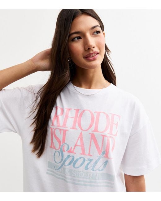 New Look White Oversized Rhode Island Slogan T-Shirt