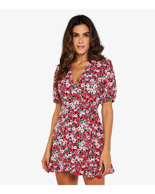 Apricot Red Floral Print Wrap Playsuit New Look