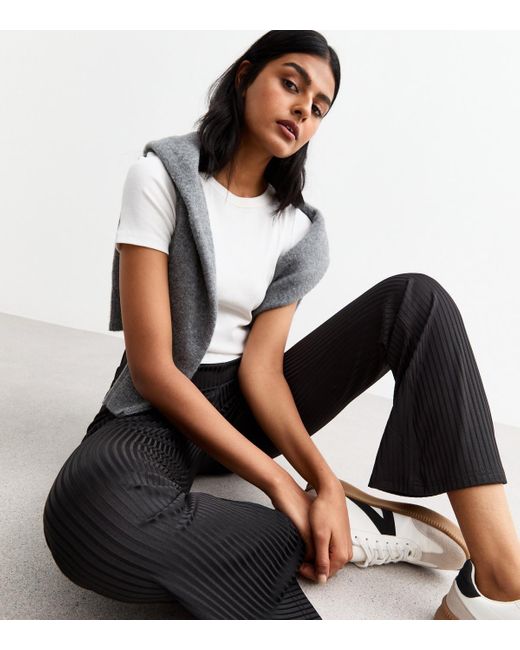 New Look Black Ribbed Flared Trousers