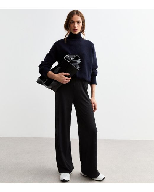 New Look Blue Ribbed Wide Leg Trousers