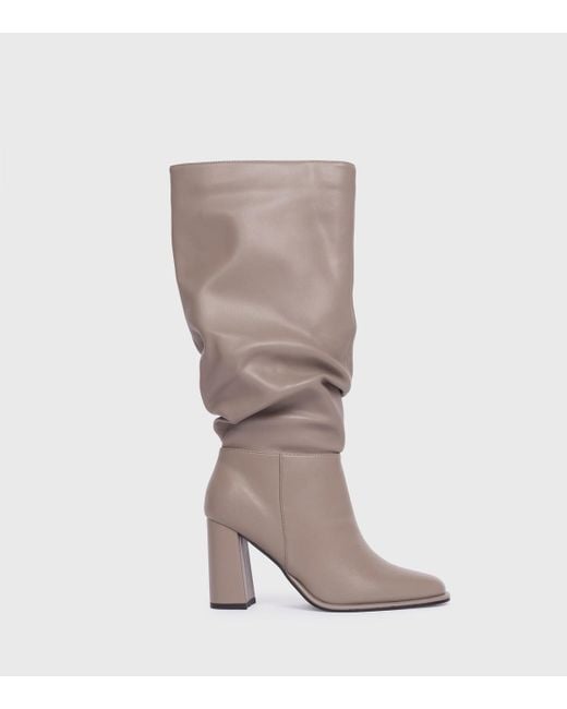 London Rebel Gray Greige Slouch Knee High Boots New Look