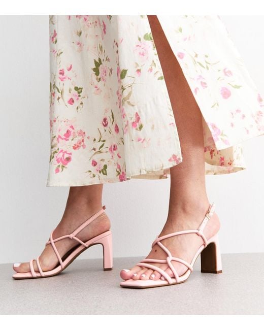 New Look Pink Light Faux Leather Block Heel Sandals Vegan
