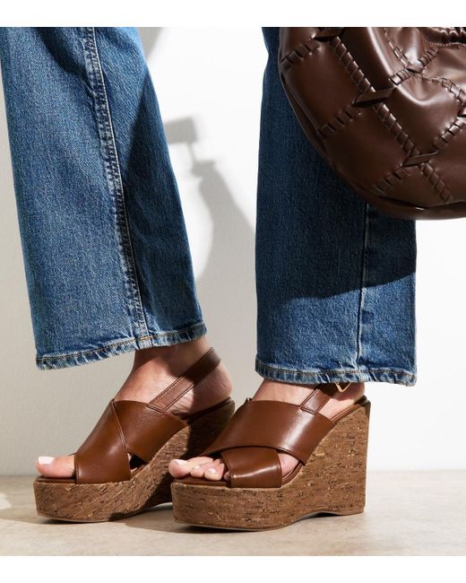 New Look Brown Faux Leather Cork Wedge Sandals Vegan