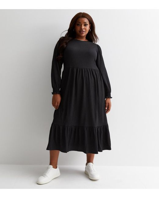 New Look Black Plus Size Crinkle Jersey Smock Midi Dress Curves
