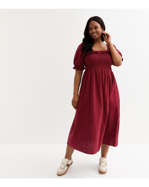 New Look Red Plus Size Puff Sleeve Midi Dress Curves
