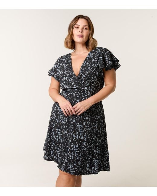 Blue Vanilla Black Abstract Print Frill Sleeve Mini Dress New Look