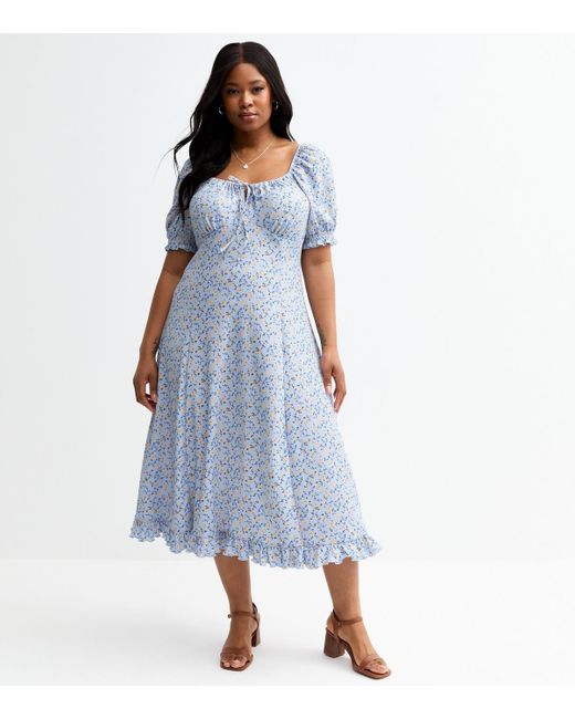New Look Blue Plus Size Floral Print Midi Dress Curves