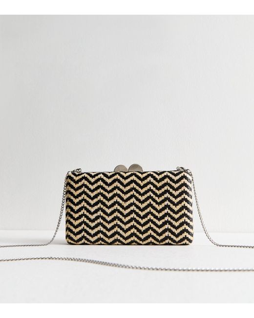 New Look White Woven Zig Zag Box Clutch