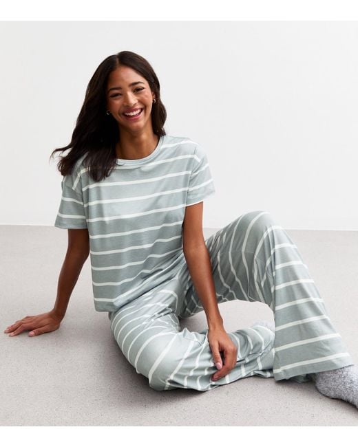 New Look Gray Striped Long Pyjama Set