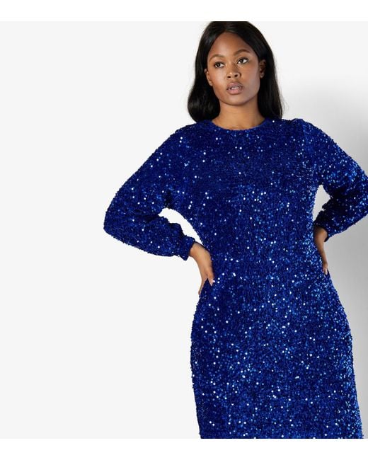 Apricot Plus Size Sequin Long Sleeve Dress Curves New Look in Blue Lyst UK