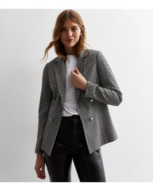 New Look Black Bouclé Knit Check Military Blazer