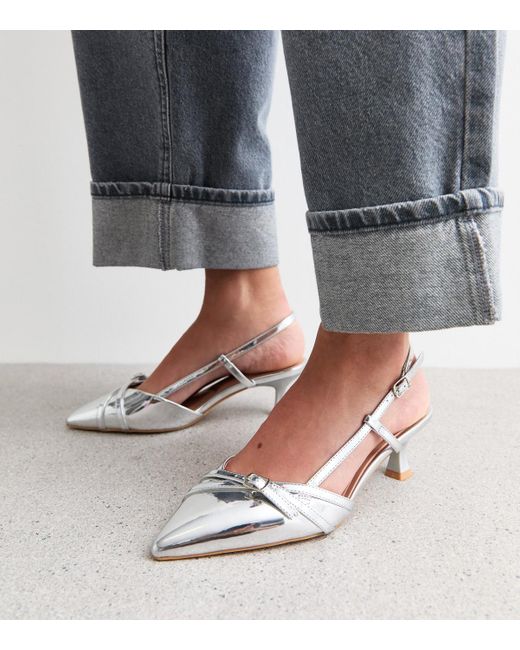 New Look Gray Wide Fit Buckle Slingback Fluted Heel Sandals Vegan