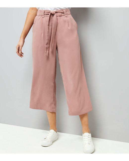 Mid Pink Tie Waist Culottes 