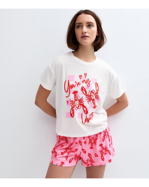 New Look White 'You'Re My Lobster' Print Shorts Pyjamas