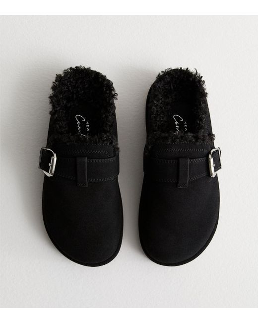 New Look Black Suedette Faux Fur Mules