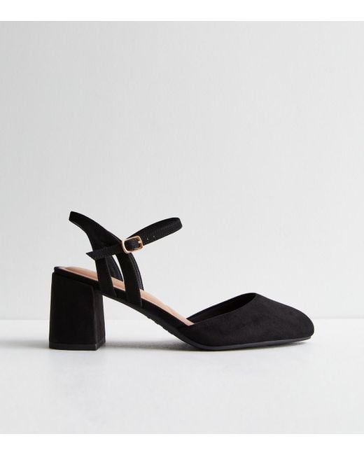 New Look Black Wide Fit Suedette Block Heel Court Shoes