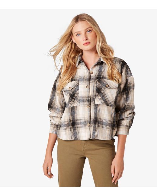 Apricot Gray Check Fringe Shacket New Look