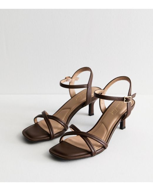 New Look Multicolor Leather-Look Crossover-Strap Heeled Sandals Vegan