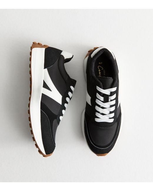 New Look Black Brushed Faux Suede Panelled Trainers