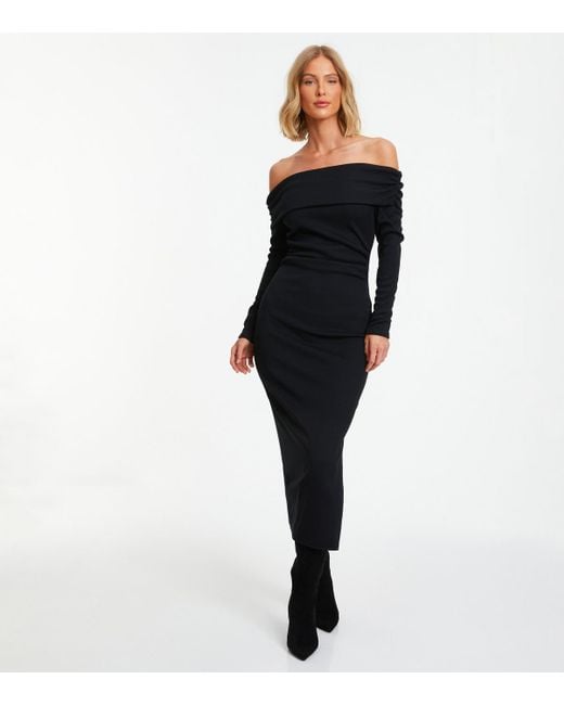 Quiz Black Ribbed Bardot Midi Dress New Look