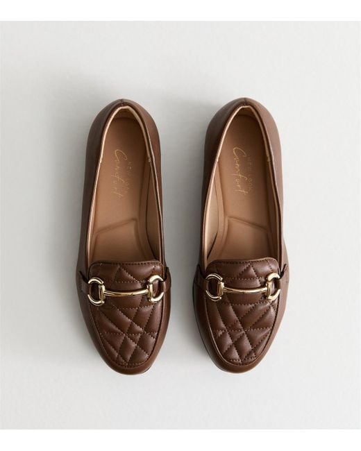 New Look Brown Wide Fit Quilted Faux Leather Loafers