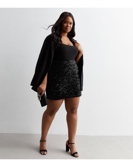New Look Plus Size Sequin Embellished Mini Skirt Curves in Black Lyst UK