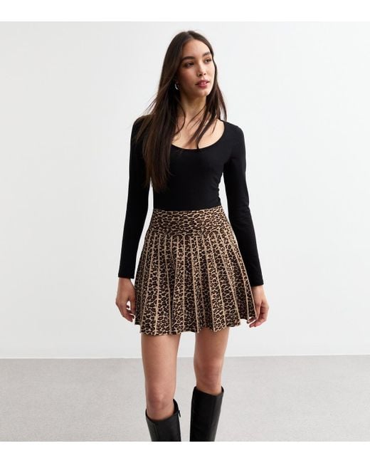 New Look Black Leopard Print Jacquard Mini Skirt