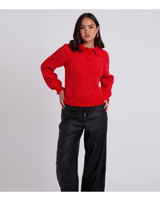 Urban Bliss Red Chenile Button Up Jumper New Look