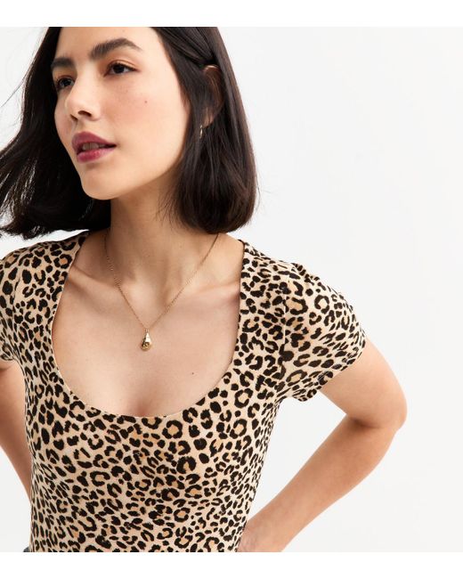 New Look Black Leopard Print Scoop Neck Bodysuit