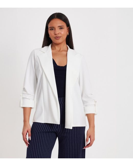 Quiz White Scuba Crepe Cropped Sleeve Blazer New Look