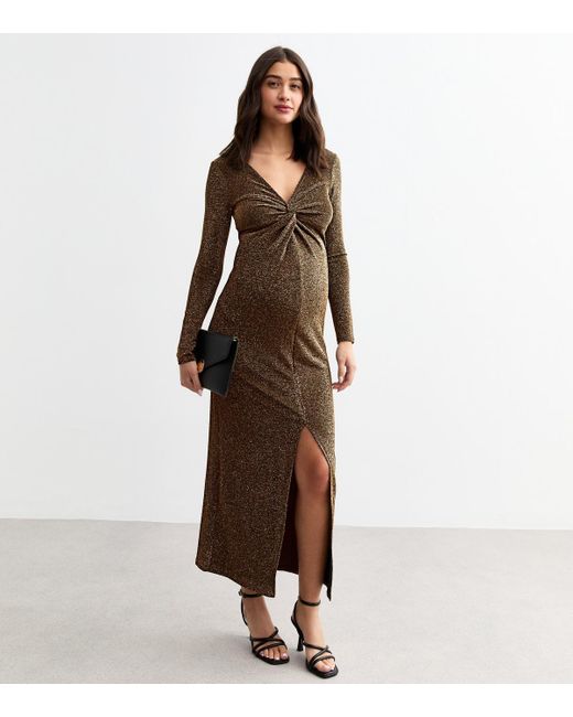 New Look Brown Maternity Twisted Front Jersey Midi Dress