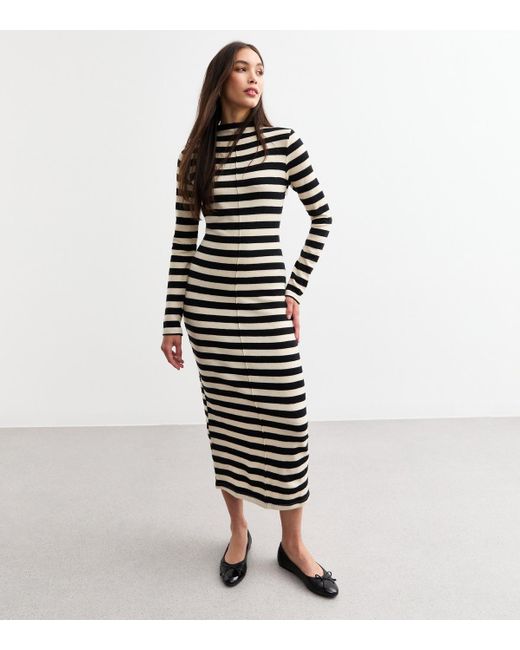 New Look White Soft Touch Striped Midi Dress