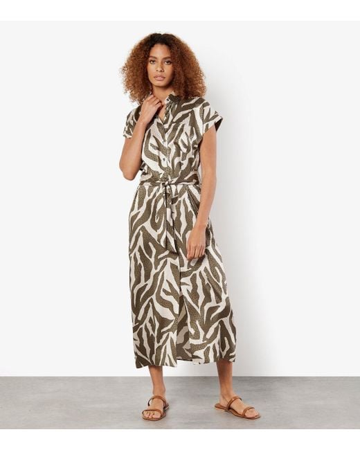 Apricot Metallic Khaki Zebra Print Textured Midi Shirt Dress New Look