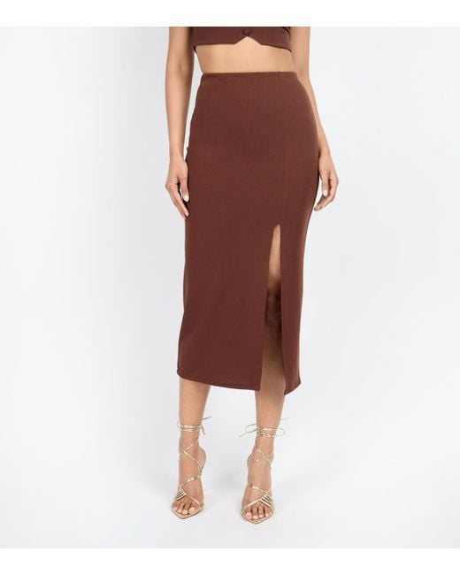 Little Mistress Red Split Midi Skirt New Look