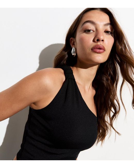 New Look Black One Shoulder Crop Top